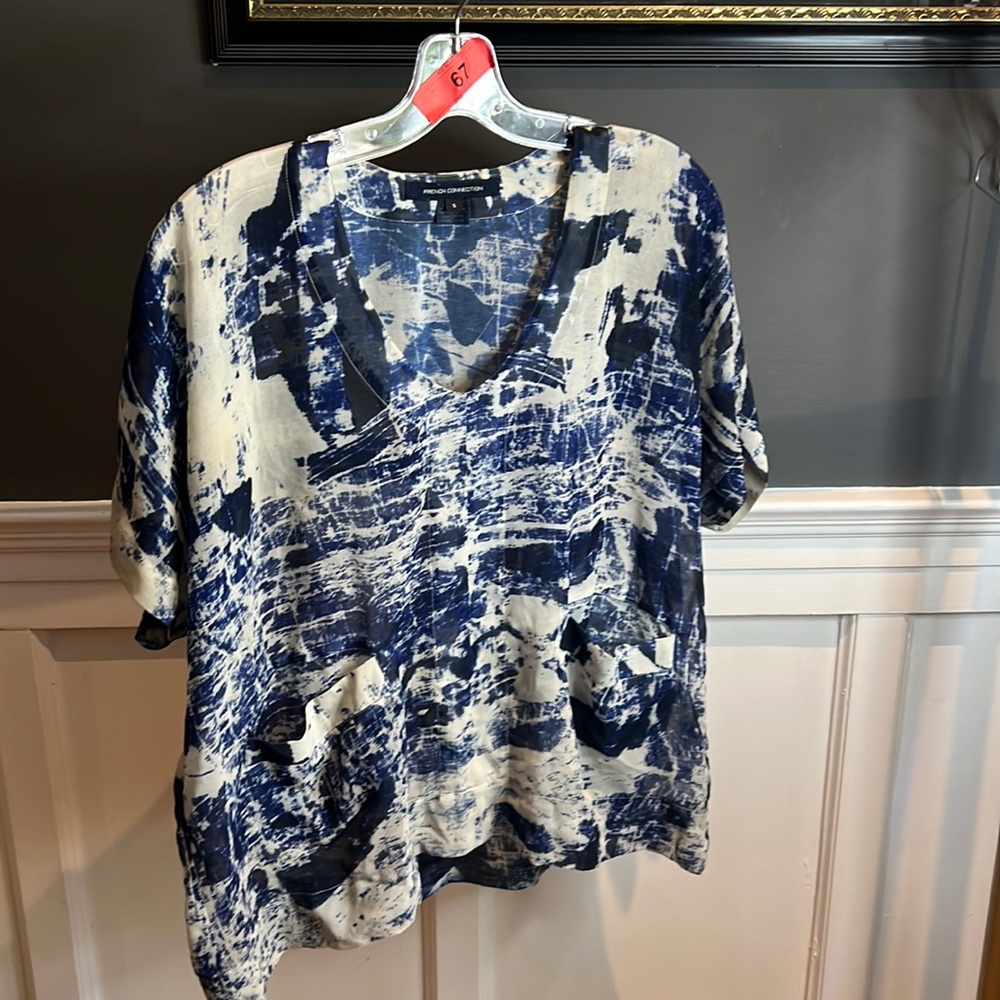 French Connection Tie Dye blue top with pocket